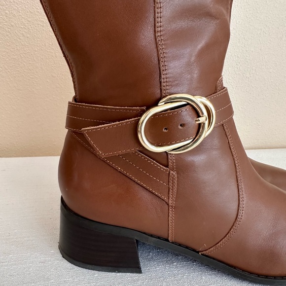 Marc Fisher Hailin Cognac Leather Croc Print Buckle Knee High Boots Women’s 8.5M - Picture 6 of 13